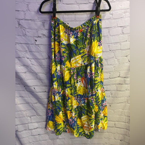 Rachel Roy‎ Boho Tropical Starfruit Floral Print Tiered Maxi Skirt Women’s Sz L - Picture 1 of 6